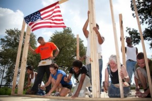 Volunteers rebuilding a home in New Orleans 